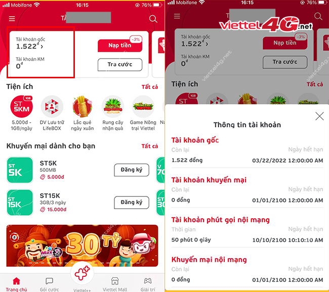 Cách kiểm tra tài khoản trả trước Viettel online Cách kiểm tra tài khoản trả trước Viettel online