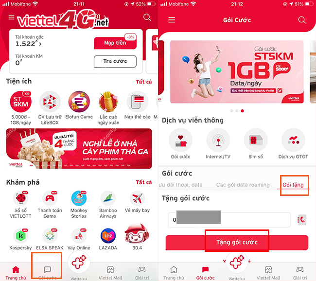Cách tặng gói ST15K cho thuê bao khác Cách tặng gói ST15K cho thuê bao khác