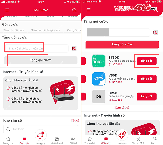 Cách tặng gói ST30K Viettel