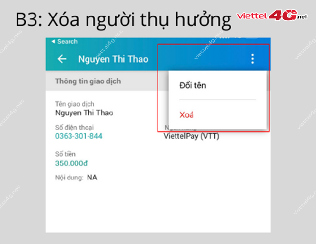 Cách xóa danh sách người thụ hưởng ViettelPay