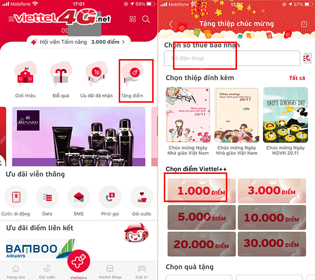 Mở tính năng tặng điểm Viettel++ từ 15/11 - 20/11/2021 Mở tính năng tặng điểm Viettel++ từ 15/11 - 20/11/2021