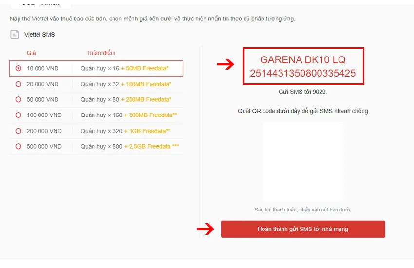 cach mua the garena bang sim viettel