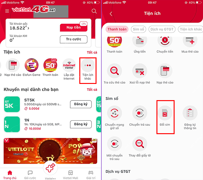 Cách đổi sim 4G Viettel Cách đổi sim 4G Viettel