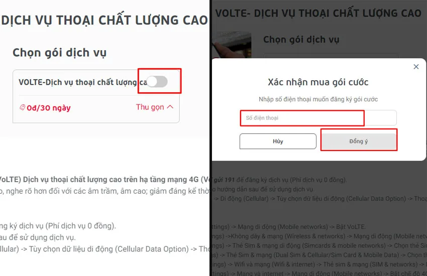 Cach dang ky VoLTE Viettel qua Website