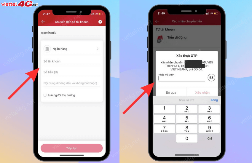 chuyen tien viettel money sang tai khoan ngan hang 