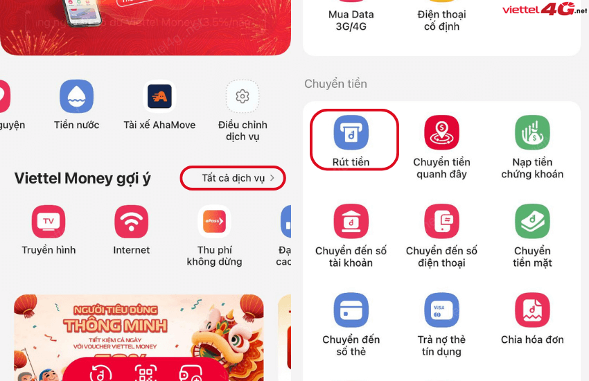 rut tien tu viettel money tai khoan ngan hang