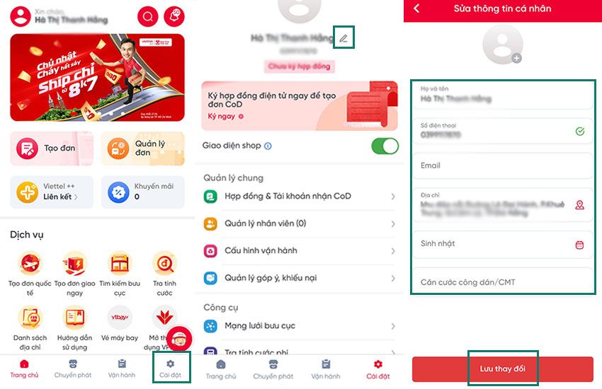 cach sua thong tin tai khoan viettel post
