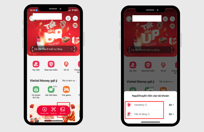 nap tien vao viettel money bang tai khoan ngan hang