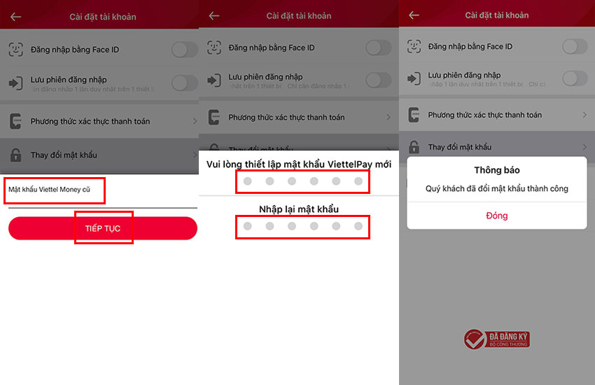 cach doi mat khau viettel money