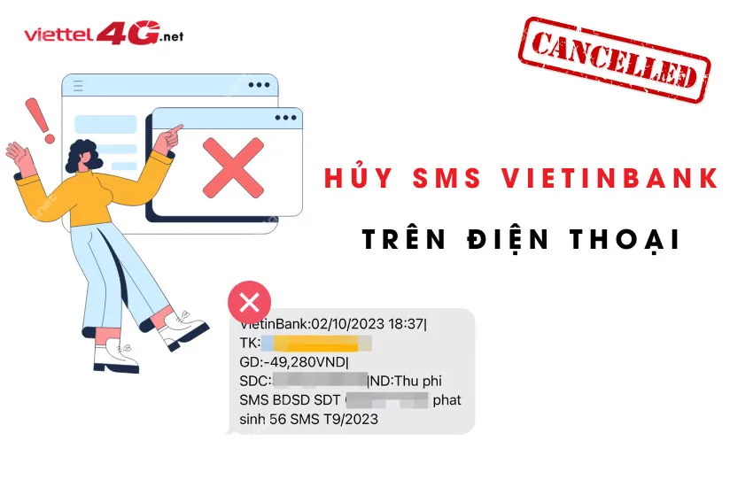 huy sms vietinbank tren dien thoai