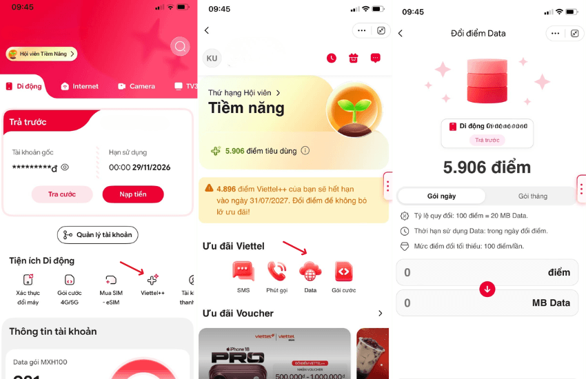 cach doi diem viettel sang data doi diem viettel sang data